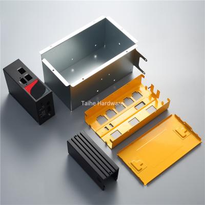 China OEM Aluminum Metal Stamping Steel Aluminum Housing Powder Coat Yellow Orange Enclosure Case for sale