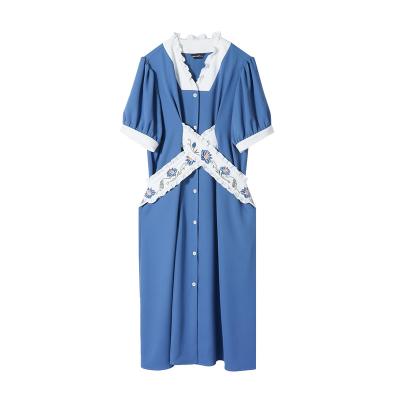 China Women's Casual Anti-static High Waist Blue Summer Temperament Dresses Women's Elegant Casual Dresses for sale