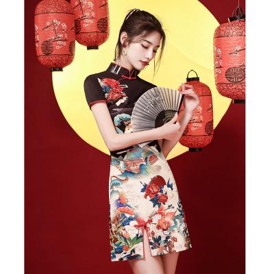 China Good Quality Ready Running Chinatown Qipao Cheongsam Dress Floral Print Multiple Classes Qipao Anti-Wrinkle for sale