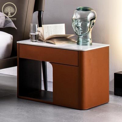 China Hot Modern Cheap Custom Leather Marble Small Hotel Nordic Bedside Table Storage Side Tables For Bedroom Bedside Lamp Side Tables for sale