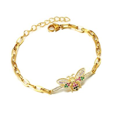 China Romantic 2022 New Fashion Simple Generous Zircon Bee Bracelet Design Adjustable Size Bangles Women Charm Beads Bracelet for sale