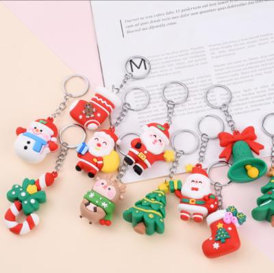 China Key Holder Santa Claus Elk Snowman Christmas Tree Keychain Cute PVC Cartoon Doll Key Chain  New Year Decor Xmas Key Ring for sale