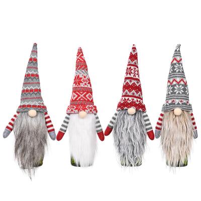 China Fashionable Three Dimensional Plush Gnome Wine Bottle Cover For Christmas Decor Knitted Wne Bag Gift for sale