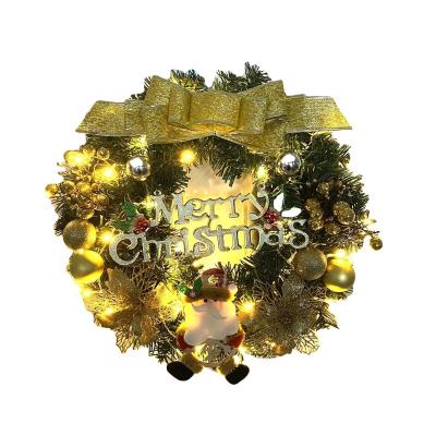 China PE+ PVC Mixed Tips New Design Artificial Christmas Garland Ornaments Hanging Indoor Decoration Christmas Wreath With Lights For Christmas Supplies for sale