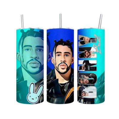 China Sustainable 20 30oz Sublimation Straight Stainless Steel custom printed Un verano sin ti bad bunny Tumbler Mugs With straw for sale