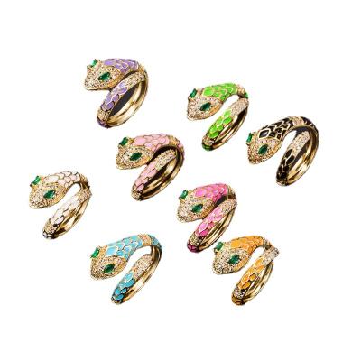 China CLASSIC 2023 Fashion Snake Ring 18k Zircon Colorful Crystal Rhinestone Copper Micro Diamond Multi Color Snake Ring Adjustable Size for sale