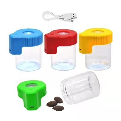 China Safe High-quality Custom logo led air tight magnifying glass storage jar with light for sale