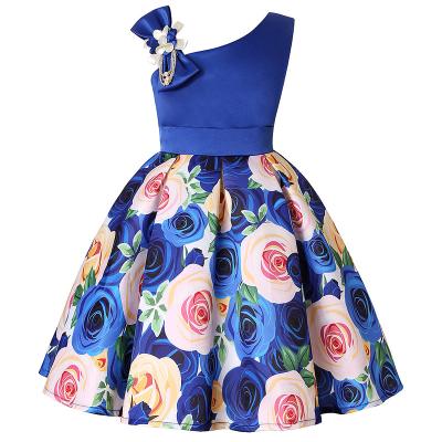 China Polyester And Cotton Kids Floral Printed Fancy Princess Birthday Holiday Party Dresses for sale