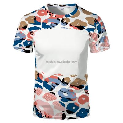 China Sublimation Blank Sublimation Blank Heat Transfer Print Leopard Bleached Unisex T-shirt For Adult And Kids for sale