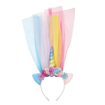 China Soft Handmade Rainbow Unicorn Hairband Accessories for Kids for sale