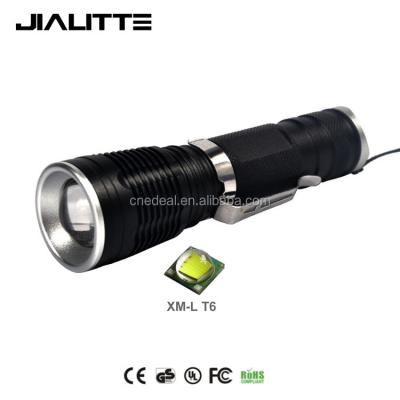 China Adjustable Focus Jialitte F039 Aluminum Alloy CREEs T6 Led Zoomable Portable LED Torch Waterproof Hunting Flashlight for sale