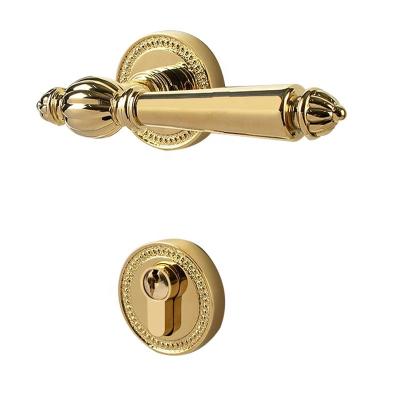 China Long-Lasting Hardware Golden luxury net red light luxury brass interior door lock household solid wood door handle hardware accessories double pole lo for sale