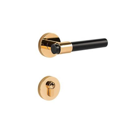 China Long-Lasting Hardware Modern minimalist black gold color-block brass door lock interior silent home bedroom bathroom hardware double lever lock for sale