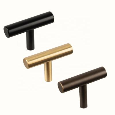 China Contemporary/Modern/Minimalist T brass handle single hole drawer Bedroom household furniture hardware pure copper cabinet door handle for sale