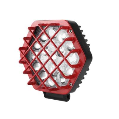 China Aviation Aluminum 6063 Automobile Lighting System Car LED Work Hexagon 48w Lamp Light Red Bright Bead Modified Car Light for sale