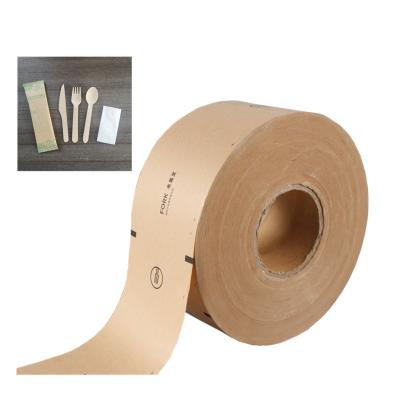 China Recyclable Cutlery Set Spoon, Fork, Knife Packaging In Kraft Coated Paper Roll for sale