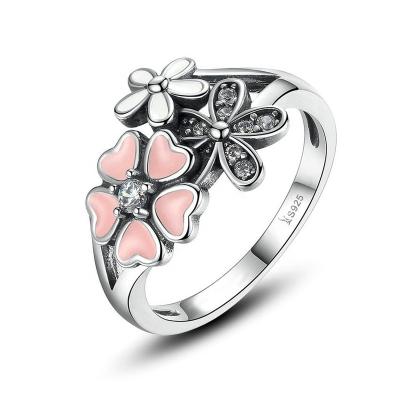 China Romantic Factory Made Real Custom 925 Sterling Silver Pink Flower Gemstone Ring Suit From China For Valentine's Day Gift Fit Pan d0ra for sale