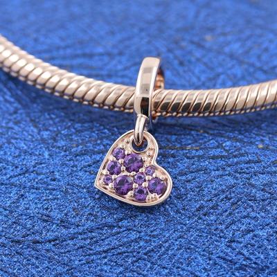 China From Thailand new 100% real 925 Sterling Silver Red Pave Tilted heart from factory 2022 TRENDY dangle charm pendant jewelry for girl for sale