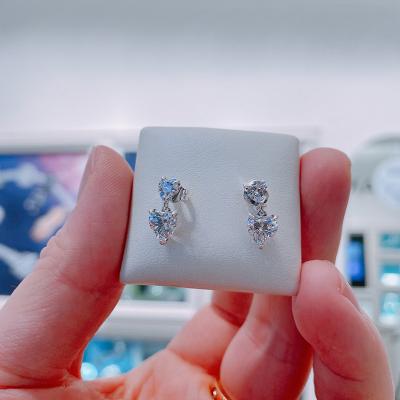 China Fashion 925 Wholesale Fashion 925 Double Heart Earring Zirconia Double Heart Earring Zircon Earrings High Quality Women Gift For Mothers for sale