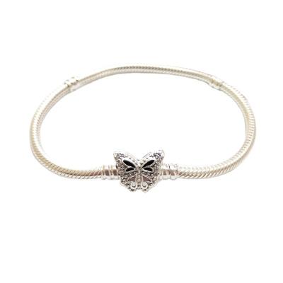 China Factory Real 925 Sterling Silver Trendy Jewelry Butterfly Snake Fashionable Clasp Custom Chain Bracelet For Mother's Day for sale