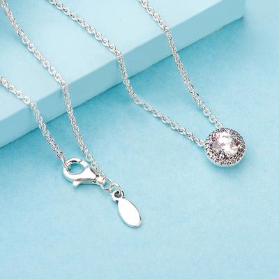 China TRENDY Made in New 925 Sterling Silver Rose Gold Plated 2022 China Round Sparkle Halo Necklace Gemstone Jewelry Gift for Lover for sale