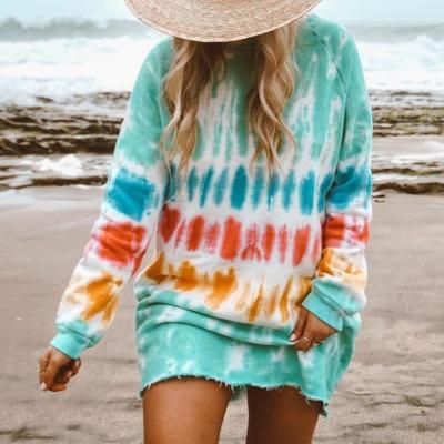 China QUICK DRY custom women's fashionable tie dye comfortable lounge wear long sleeve sleepwear nightgowns for sale