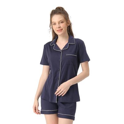 China Breathable High Quality Cotton Empty Classic Woman 2 Pieces Shirt Shorts Women Summer Pajamas Sleepwear for sale