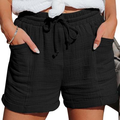 China Breathable High Waisted Shorts Women Loose Style Solid Color Ladies Cotton Shorts for sale