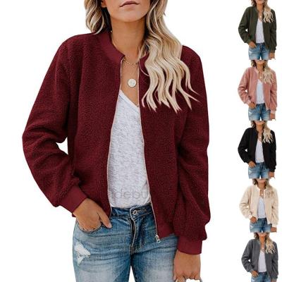 China Classic Fake QUICK DRY Fuzzy Long Sleeve Casual Fleece Jacket Zip Up Bomber Coat With Pockets Sherpa Jacket for sale