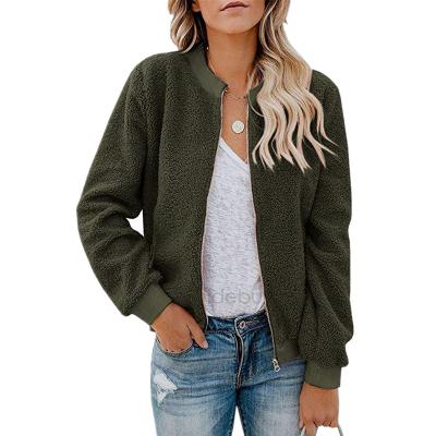 China Classic Fake QUICK DRY Fuzzy Long Sleeve Casual Fleece Jacket Zip Up Bomber Coat With Pockets Sherpa Jacket for sale