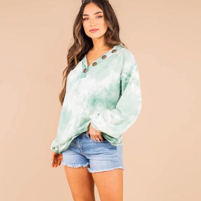 China Women Breathable Custom Printed Blouses And Tops Lady Long Sleeve Plus Size Tie Dye Loose Blouse for sale