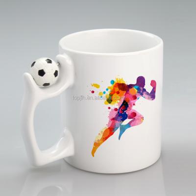 China Sustainable 11oz Sublimation Blank Mug With Special Football Handle Mug Blank Coffee Mug for sale