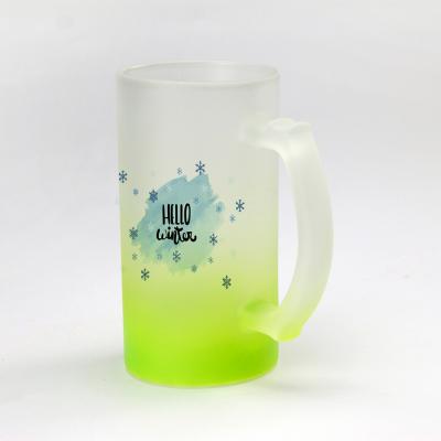 China Sublimation Supplier Viable Colored Frosted Beer Mug Printed Personalized Sublimation Glass Mug for sale