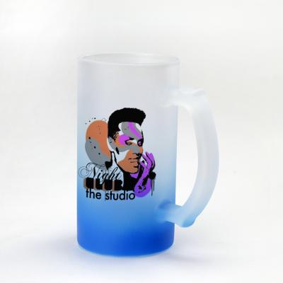 China Viable Colored Frosted Glass Sublimation Beer Mug Christmas Travel Mug for sale