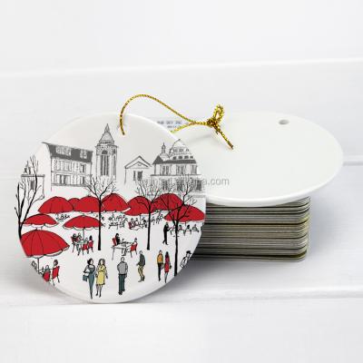 China Sublimation Blank Ornaments Topjlh Sublimation Masks Christmas Decoration Ornaments Custom Hanging Ceramic Ornaments for sale