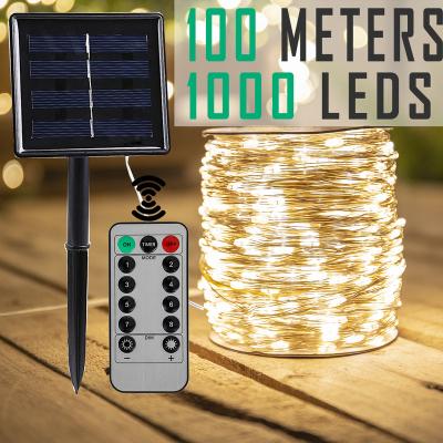 China Solar Power Patio String Lights Led Solar 100m 50m LED String Lights With Remote&Stake 8Modes Power Outdoor Waterproof Festoon Variable Energy Saving LED Solar Light for sale