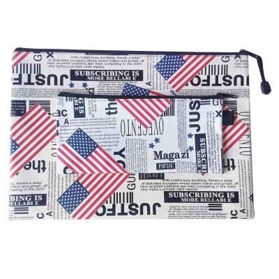 China New Style Hot Sales Fashion Document Zipper Bag Flag Pattern Zipper Bag Eco-friendly Material For Student Office for sale