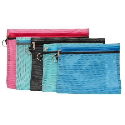 China Promotion Durable Wholesale Polyester Folder Document Zipper Hanging Bags Latch Single Cover Pouch Film Mesh Bag for sale