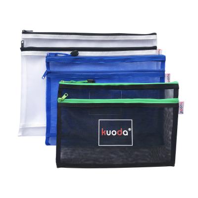 China Durable Zipper Bag Transparent Nylon Mesh Document File Double Pocket Notebook A4/A5 Storage Pocket Stationery for sale