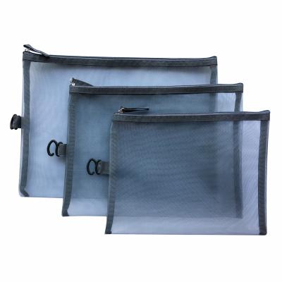 China Environmental Transparent Zipper Pouch Simple Nylon Mesh Document File Bag Storage Pouch School Office Supplies for sale