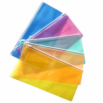 China Eco-friendly Frosted PVC Material Colorful Zipper Lock Bags Folder Stationery For School Student Zipper Pouch for sale