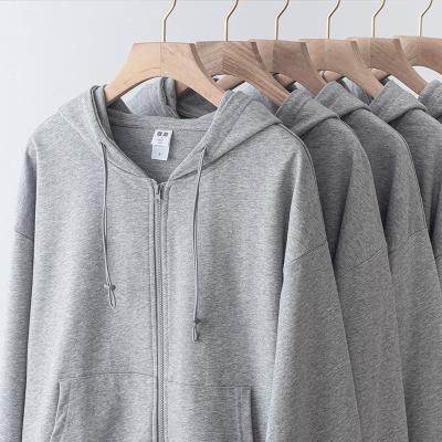 China Gray Light Inventory Stain Sweatshirts Cotton Men Anti-Wrinkle Cardigan Sweater Coat Hooded Zipper Full Zipper Loose Hoodie Unisex for sale