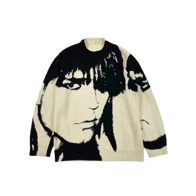 China Japanese Style Anime Retro Portrait Print 2021 Autumn Cotton Pullover Mens Streetwear Harajuku Sweater Vintage QUICK DRY Knitted Sweater for sale