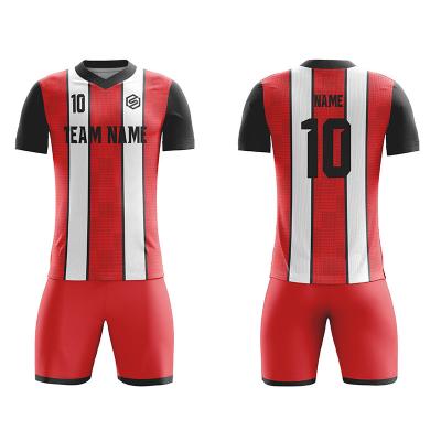 China Sets Factory Make Free Design Stripes Football Team Uniforms Sublimation Football Uniforms for sale