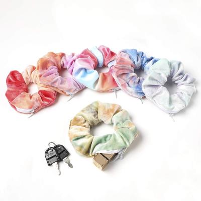 China Custom Factory Fashion Hair Ties Elastic Velvet Silk Hair Scrunchies With Zipper for sale