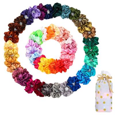 China Softly 50 PCS Satin Curly Hair Scrunchies Scrunchy Hair Tie Silk Cords For Teens Girls Hair Accessories for sale