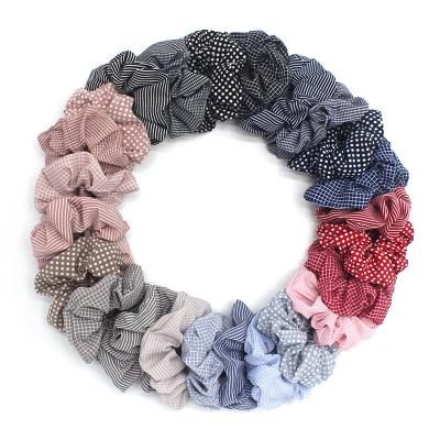 China New Korean Stripes Style Hair Scrunchies Scottish Pattern Headband Ponytail Elastic Band Hair Loop For Women for sale