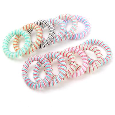 China Traceless Mixed Color Stretch Curly Cord Coil Hair Ties Rubber Telephone Wiring Hair Spiraling Tie for sale