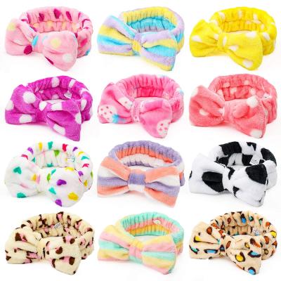 China Fashion Bow Hair Band Makeup Spa Headband Coral Fleece Head Wraps molle for face shower wash spa for sale