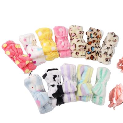 China Pretty Fashional Lady Coral Fleece Shower Headband Plush Bow Stripe Wash Dot Makeup Hair Band for sale